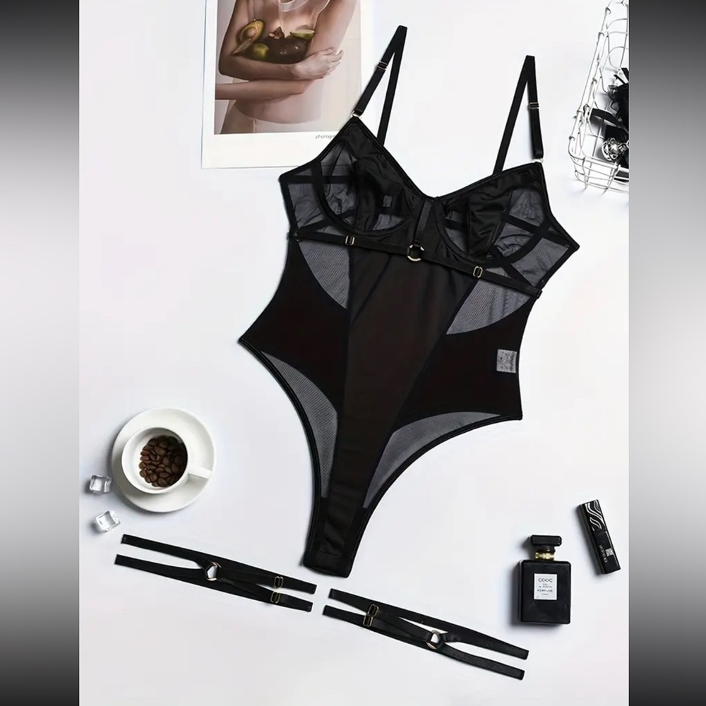 High Cut Backless Mesh Bodysuit